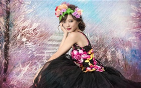 Beautiful girl, flowers, smile HD wallpaper
