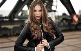 Black jacket dress girl, blonde HD wallpaper