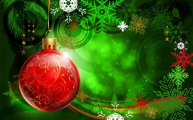 Christmas, New Year, red ball, decoration, snowflake, vector