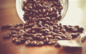 Coffee beans, spoon, drink, glass cup