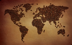 Coffee beans, world map, continent, creative HD wallpaper