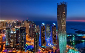 Dubai, UAE, city, evening, lights, skyscrapers HD wallpaper