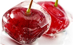 Frozen cherry, ice, water, red fruit HD wallpaper