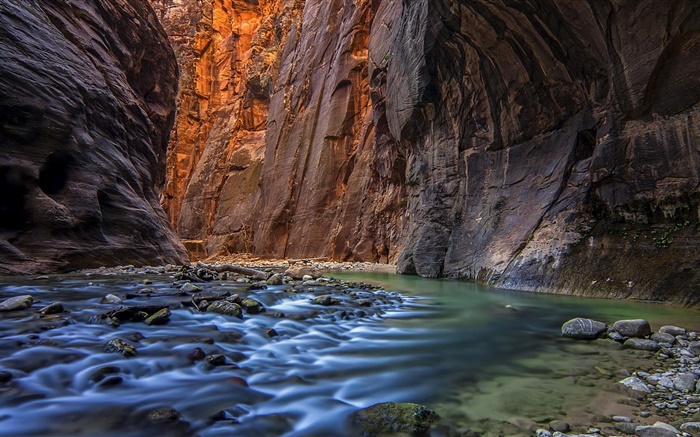 River, cave, canyon, stones Wallpapers Pictures Photos Images