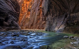 River, cave, canyon, stones HD wallpaper
