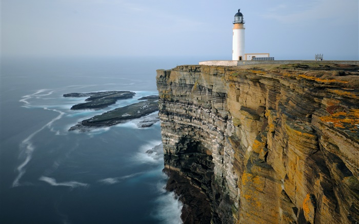 Sea, beach, rocks, cliff, lighthouse Wallpapers Pictures Photos Images