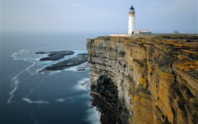Sea, beach, rocks, cliff, lighthouse HD wallpaper