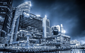 The Fullerton Bay Hotel, Singapore, Raffles Place, lights, night