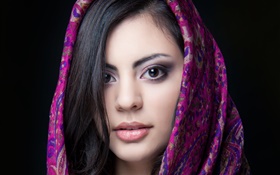Beautiful Indian girl, brown eyes, scarf HD wallpaper