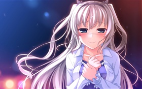 Blue eyes anime girl, white hair