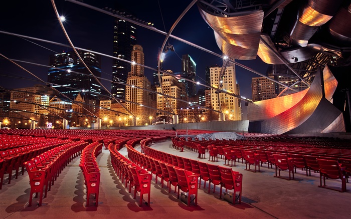 Chicago, Illinois, USA, buildings, skyscrapers, chairs, night Wallpapers Pictures Photos Images