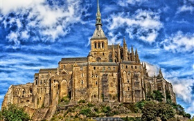 France, Normandy, castle, blue sky, clouds