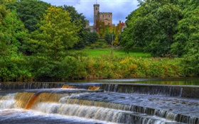 Hornby Castle, England, river, stream, trees HD wallpaper