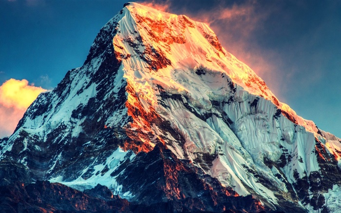 Mountain, top view, snow, sunlight Wallpapers Pictures Photos Images