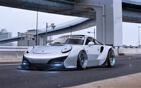 Porsche 911 silver supercar front view HD wallpaper