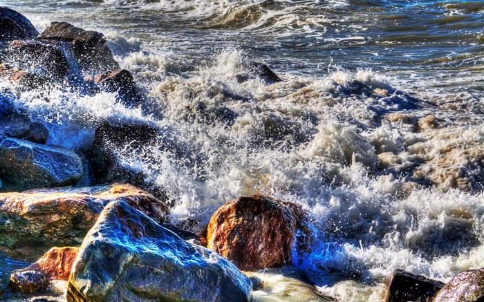 Sea, surf, rocks, splash, waves Wallpapers Pictures Photos Images