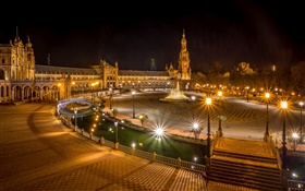 Seville, Spain, square, buildings, night, lights HD wallpaper