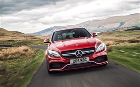 2015 Mercedes-Benz AMG C63 UK-spec red car front view HD wallpaper