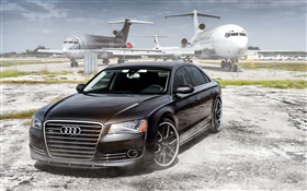 Audi sedan, black car, airplanes, airport