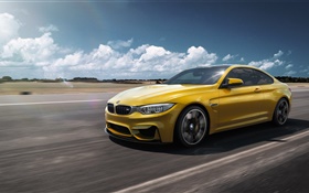 BMW M4 F82 yellow car speed HD wallpaper