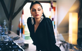 Black dress girl, makeup, room HD wallpaper