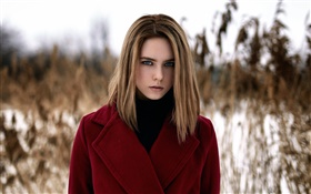 Blue eyes girl, portrait, face, coat HD wallpaper