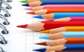 Colorful pencils, notebook HD wallpaper