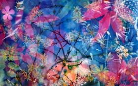 Creative design pictures, flowers, leaves, water, twigs