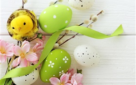 Easter, holiday decorating, eggs, willow twigs, flowers, spring HD wallpaper