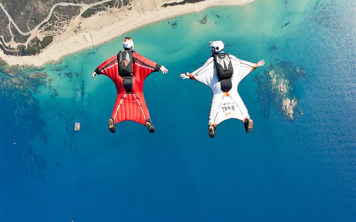 Extreme sports, parachute, flying, sea, beach Wallpapers Pictures Photos Images