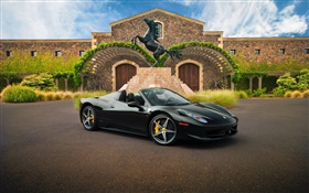 Ferrari black supercar, house HD wallpaper