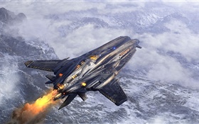 Flight ship, art, fighter, clouds HD wallpaper