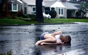Girl sleep at street