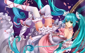 Green eyes anime girl, Hatsune Miku, blue hair, smile HD wallpaper