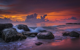 Khao Lak Beach, Thailand, sea, sunset, stones HD wallpaper