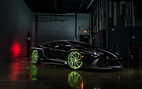 Lamborghini Aventador LP700-4 black supercar, night