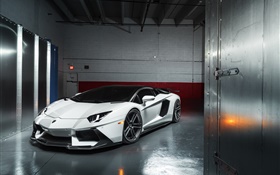Lamborghini Aventador LP700-4 white supercar, lights HD wallpaper