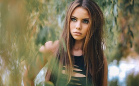 Long hair girl, blue eyes, bokeh
