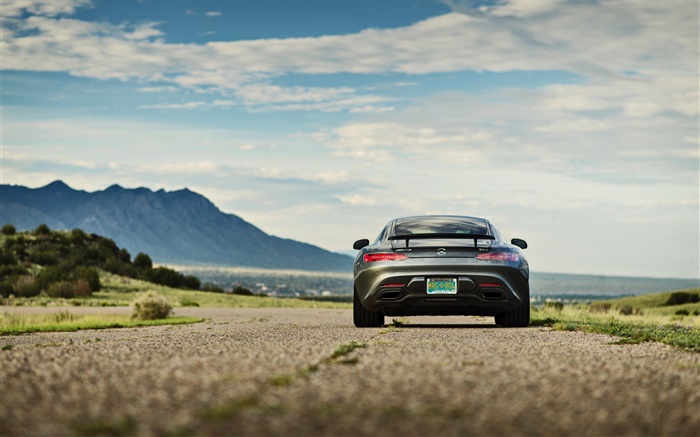 Mercedes-Benz AMG car rear view, rear lights, road, mountains Wallpapers Pictures Photos Images