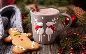 Merry Christmas, decoration, cookies, cup, coffee HD wallpaper