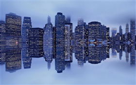 New York, Manhattan, USA, buildings, fog, reflection HD wallpaper