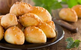 Pastries, cakes, breads, sesame, leaf HD wallpaper
