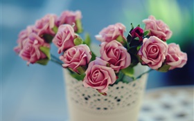 Rose flowers, pink, vase, blur background