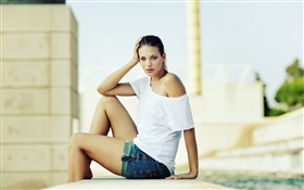Short dress girl, posture, summer HD wallpaper