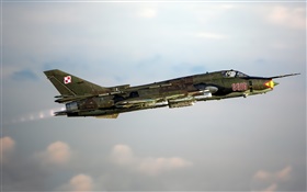 Su-22 fighter, bomber, flying in the sky HD wallpaper