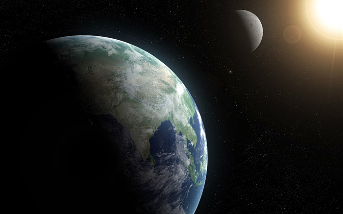 Sun, moon, planet earth, blue planet Wallpapers Pictures Photos Images