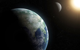 Sun, moon, planet earth, blue planet