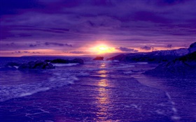 Sunset, seashore, coast, red sky HD wallpaper