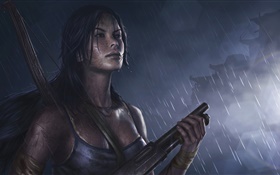 Tomb Raider, girl, shotgun, rain HD wallpaper