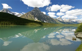 Waterfowl Lake, Banff National Park, Alberta, Canada, clouds, mountains, forest HD wallpaper